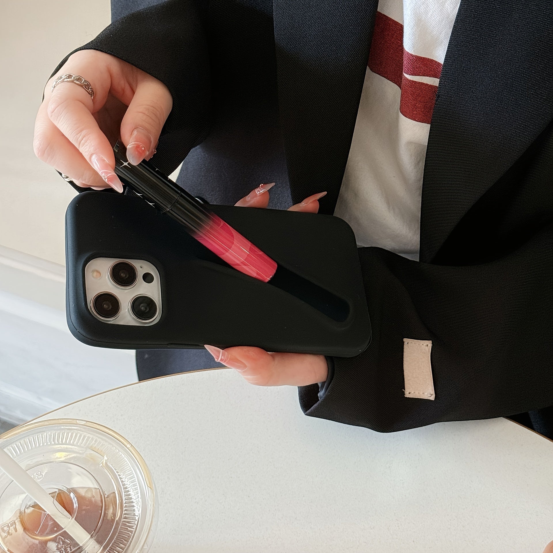 Women Silicone Phone Case for iPhone 15 14 with Lipstick Holder Shockproof Drop Protection