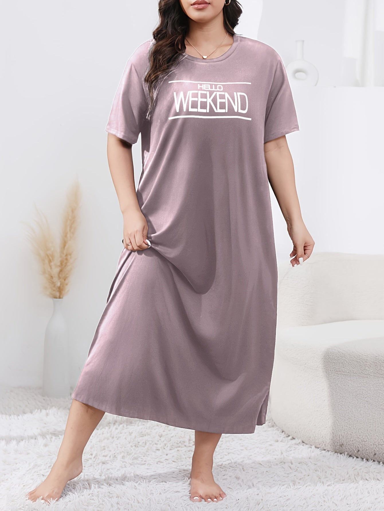 Women's Plus Size Lounge Dress Slogan Print Short Sleeve Sleepwear