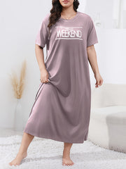 Women's Plus Size Lounge Dress Slogan Print Short Sleeve Sleepwear
