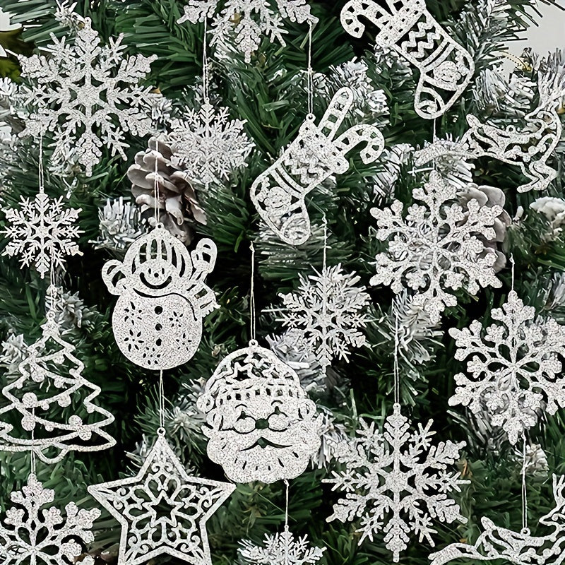 20-Piece Snowflake and Christmas Tree Ornaments Set for Holiday Decor