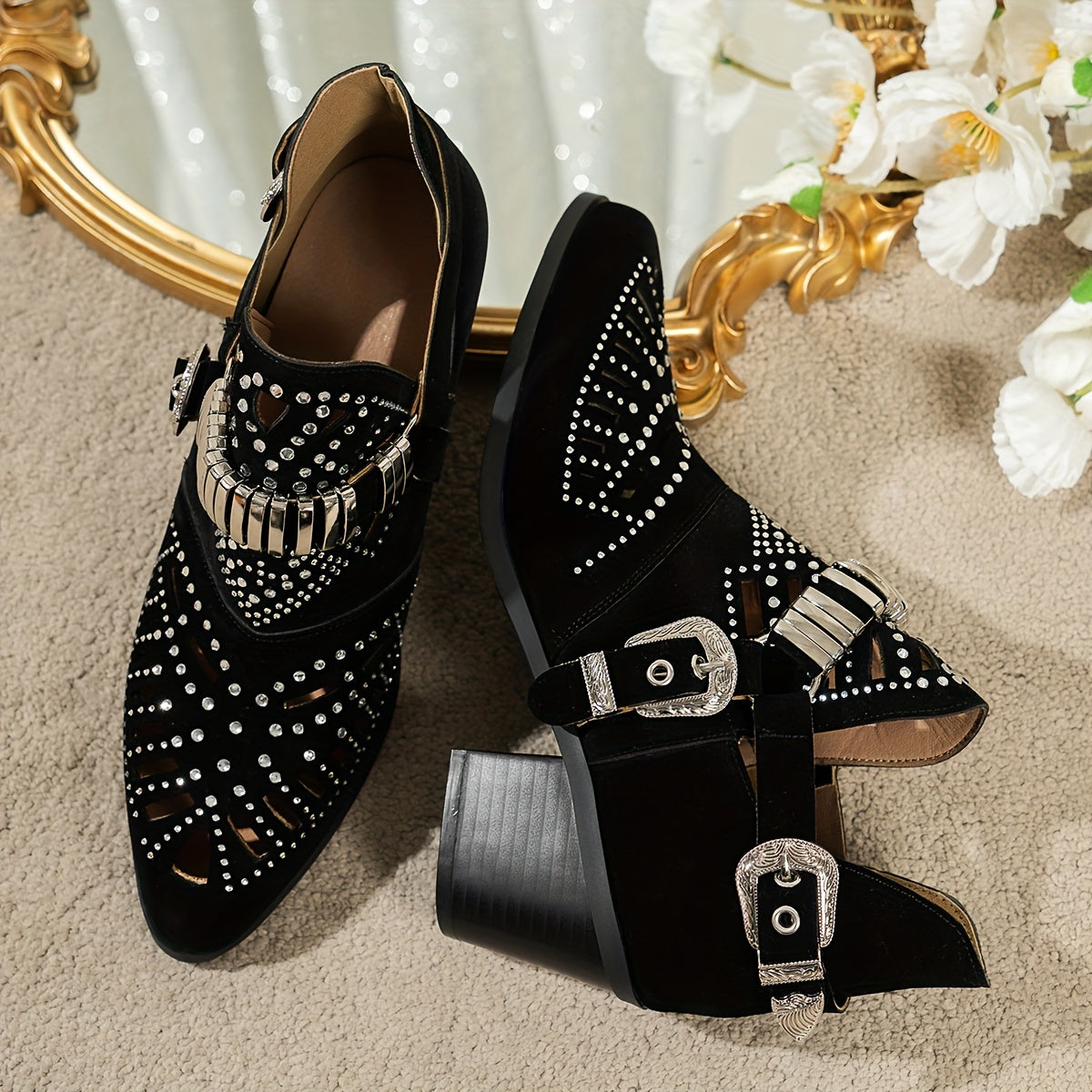 Women’s Black Leather Ankle Boots Slip-On Vintage Fashion for Festivals