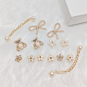 Unisex Pearl and Crystal Shoe Charm Set Detachable Accessories for Sandals