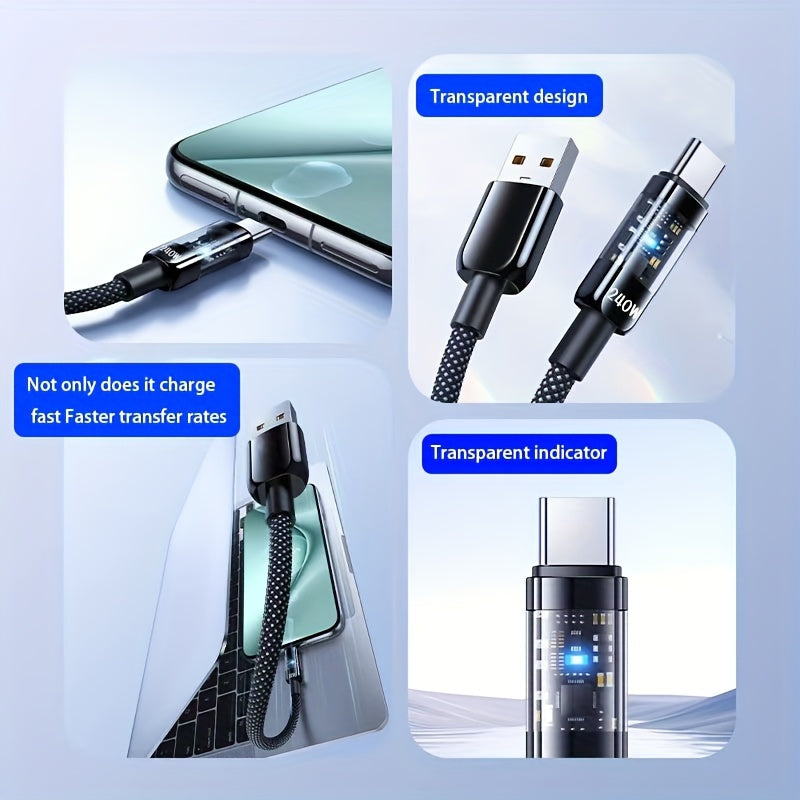 240W Fast Charging USB to Type-C Data Cable with Glowing Transparent Design