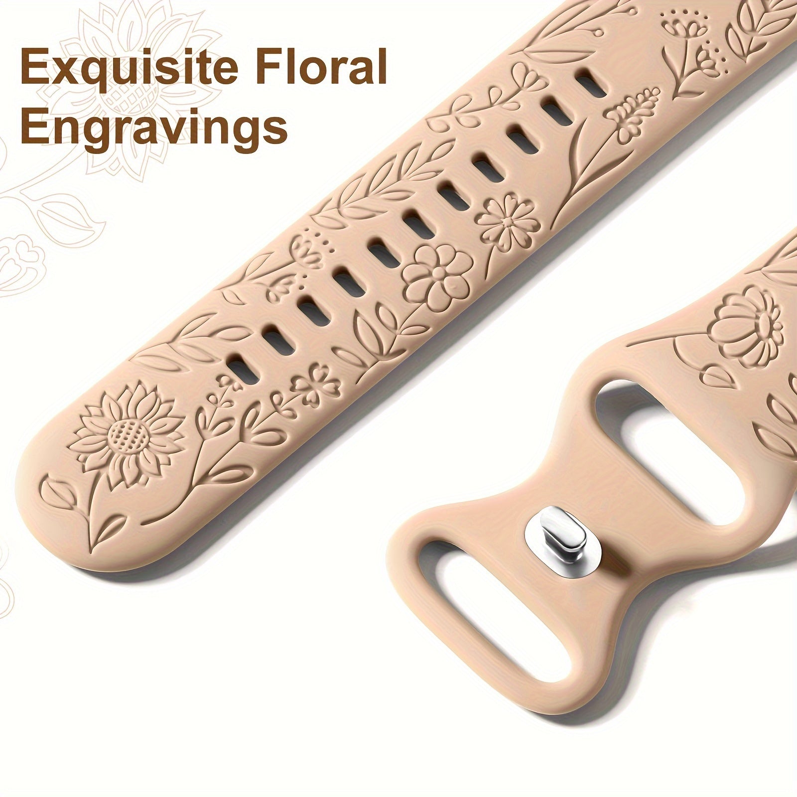 Women's Floral Silicone Apple Watch Band Compatible with Series 1-9 and Ultra