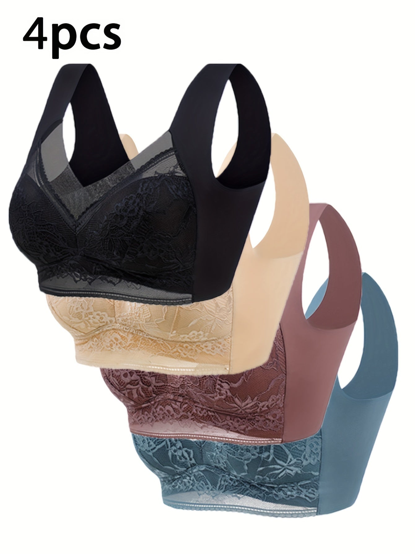 Women's Lace Contrast Underwear and Bra Set No Steel Ring Daily Lingerie