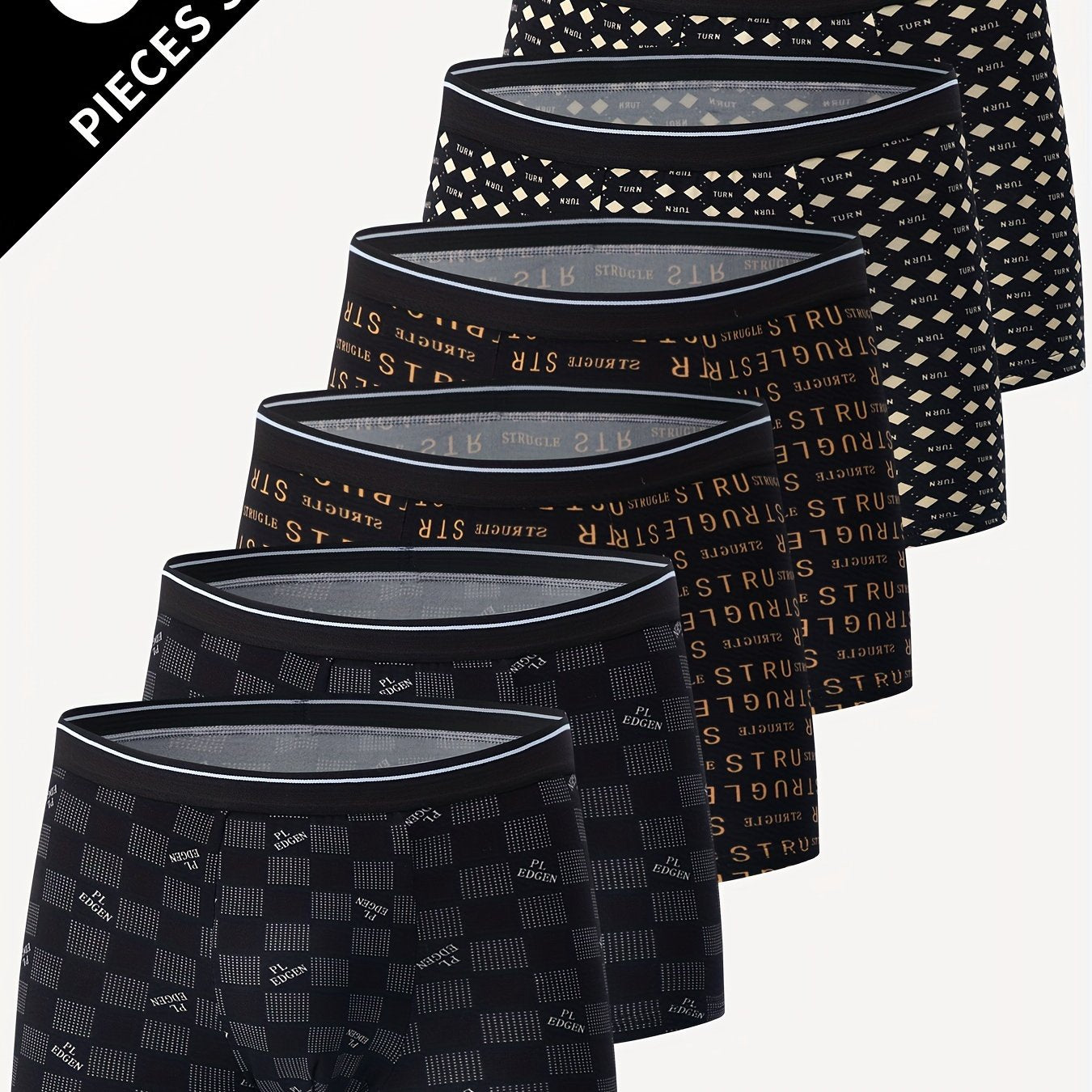 6 Pack Men's Athletic Boxer Briefs Breathable Quick-Dry Polyester Checkered Letter Print Elastic Waist