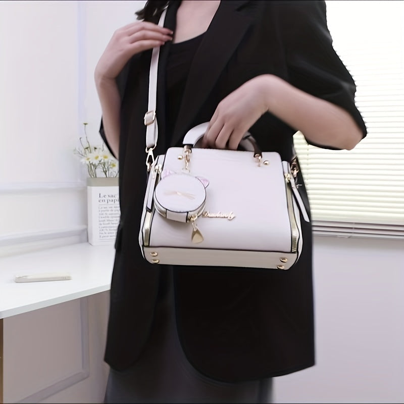 2023 Yozgi Ayollar Moda Qizil Mushuk Dizayni, ajratiladigan tasma, fermuar yopilishi, polyester astar, chet bo'yash tafsilotlari bilan tasodifiy yelka sumkasi.