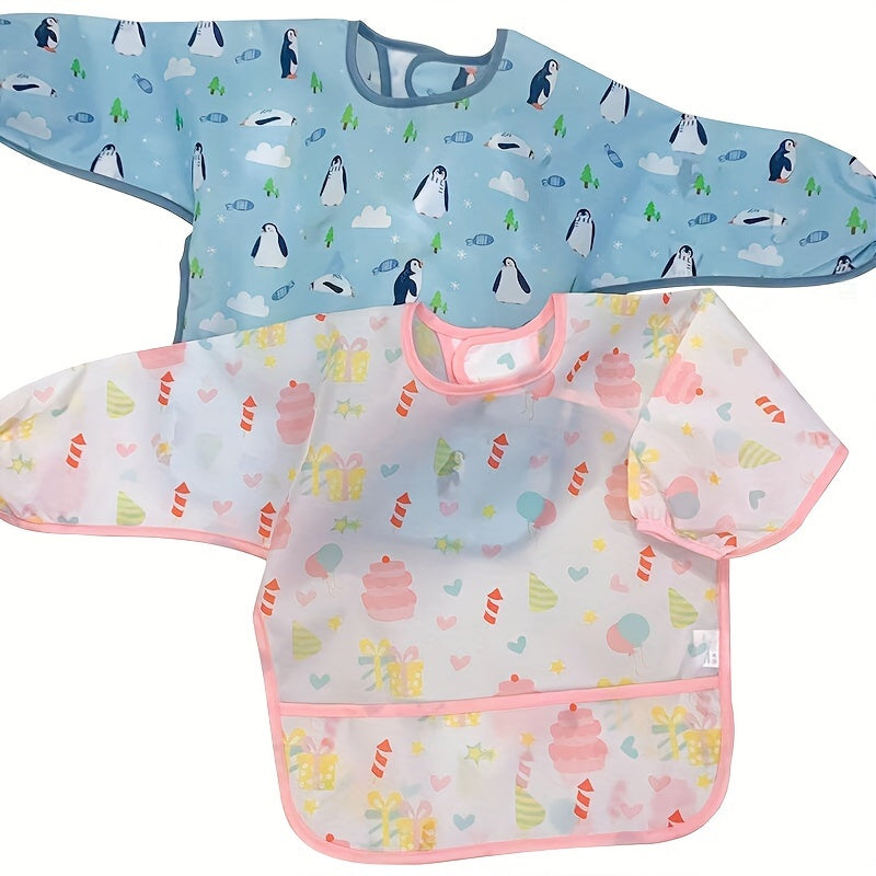 Unisex Waterproof Baby Bib with Hood and Snap Closure Polyester Fiber Feeding Apron