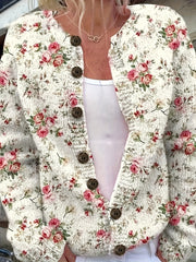 Women Spring Autumn Floral Pattern Long Sleeve Cardigan Lightweight Sweater