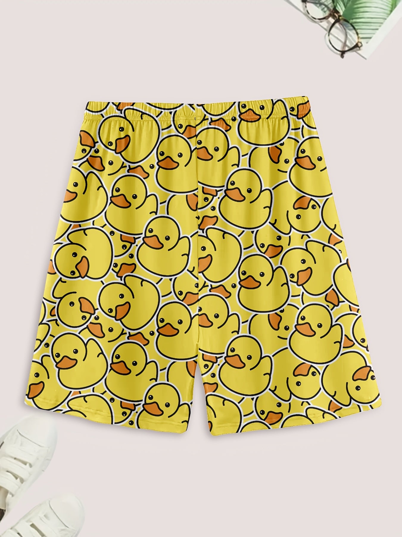 Short Sleeve Duck Print Pajama Set with Crew Neck Top and Shorts