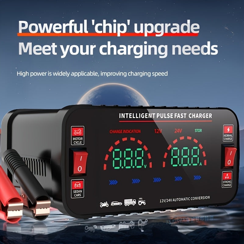 High-Power Car Battery Charger with Maintenance Function and Automatic Voltage Detection