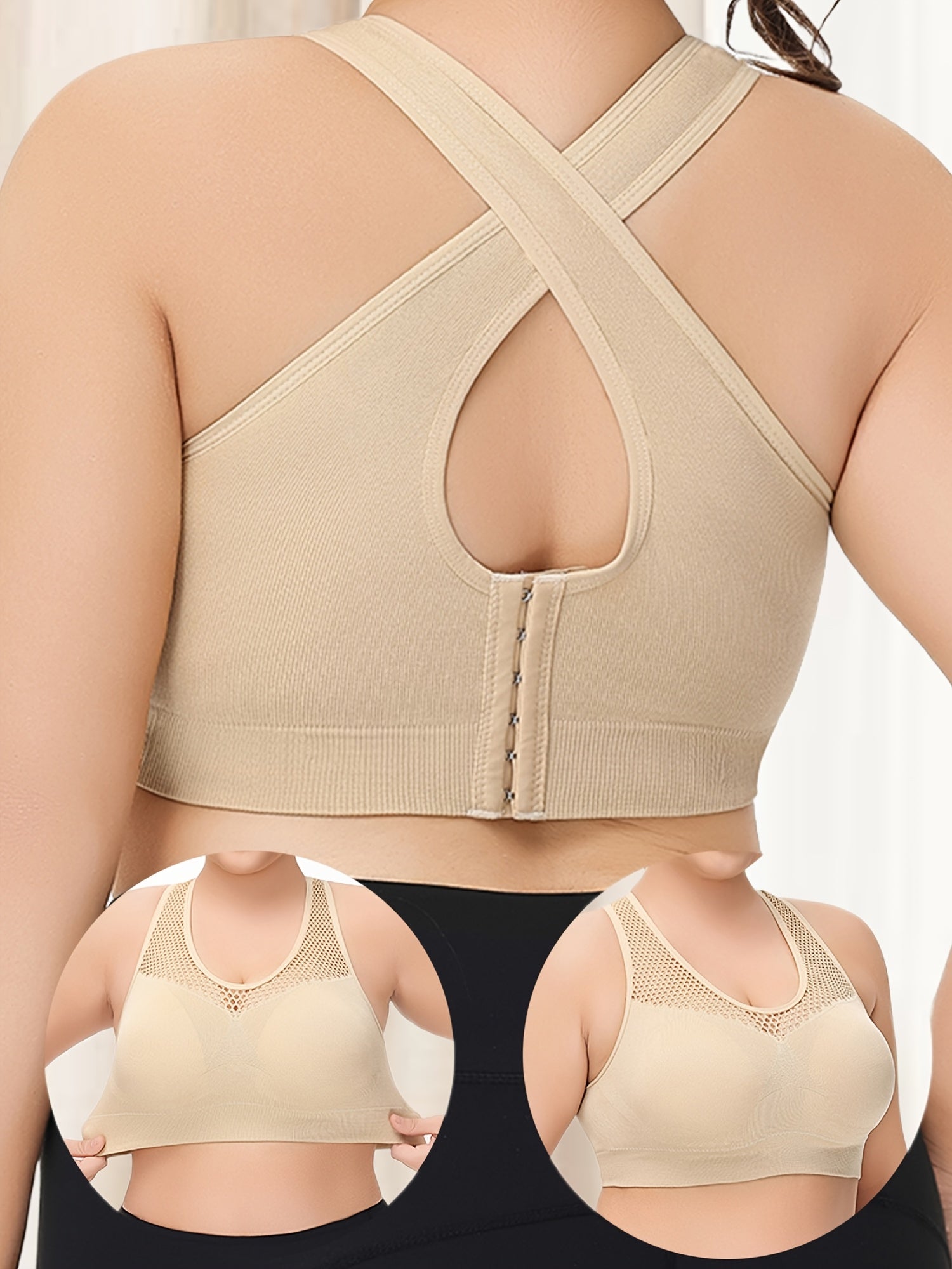 Plus Size Seamless Breathable Sports Bra Wire-Free Yoga Bra with Removable Pads