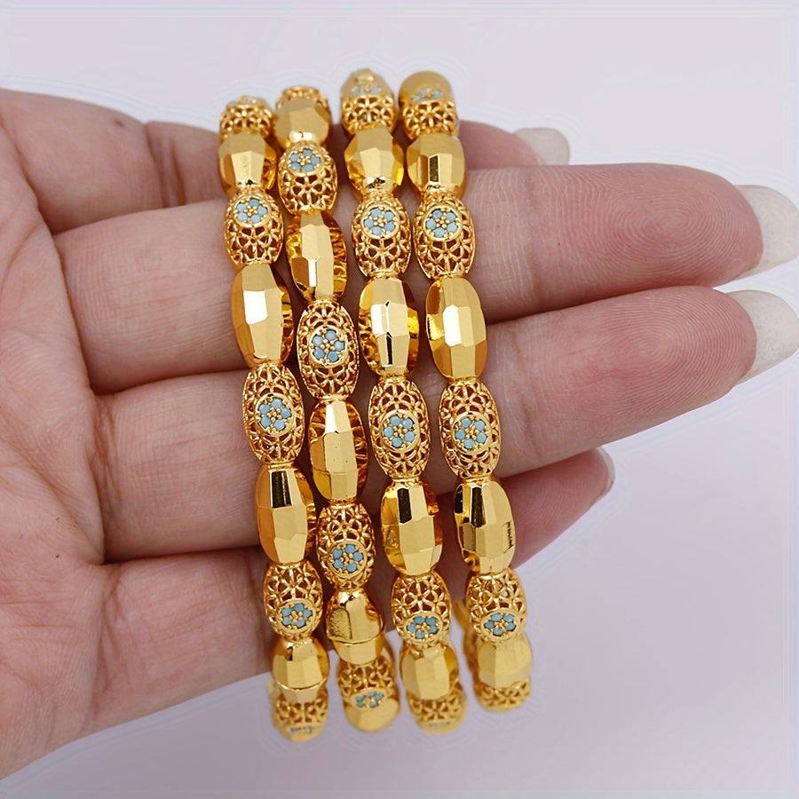 Vintage uslubidagi mis bilaguzuk, ko'k kubik zirkoniya aksentlari bilan, ayollar uchun moslashuvchan qopqoq, har kuni kiyish va sovg'a berish uchun mukammal - 1 dona