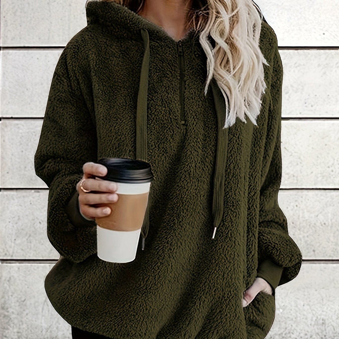 Sudadera con capucha de felpa para mujer talla grande, oversize, cómoda para invierno