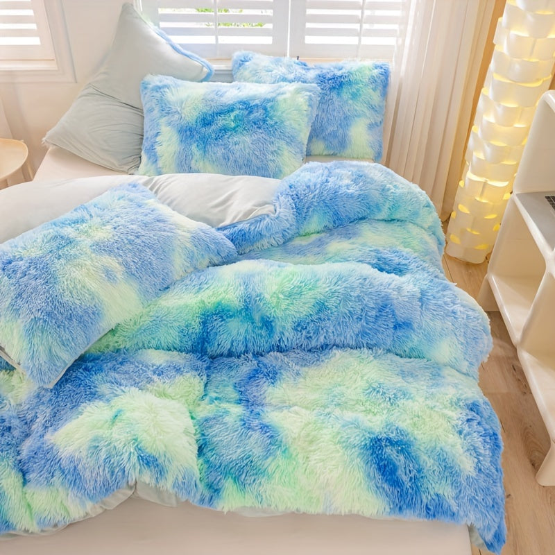 Y2K Tie Dye Plush Duvet Cover Set Includes 1 Duvet Cover and 2 Pillowcases Soft Warm Bedding