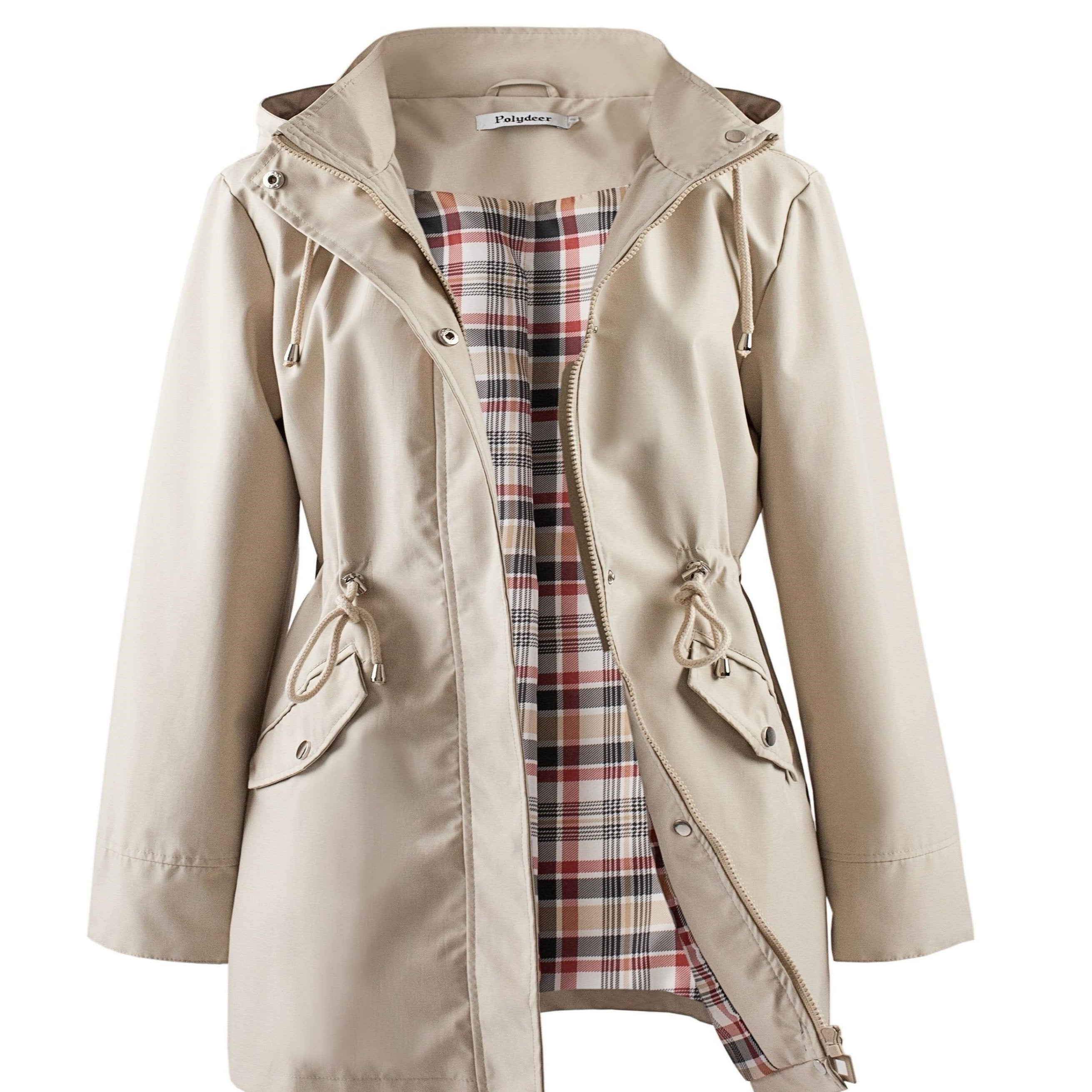 Women's Plus Size Waterproof Zip Up Hooded Coat Fall Spring Long Sleeve Midi Solid