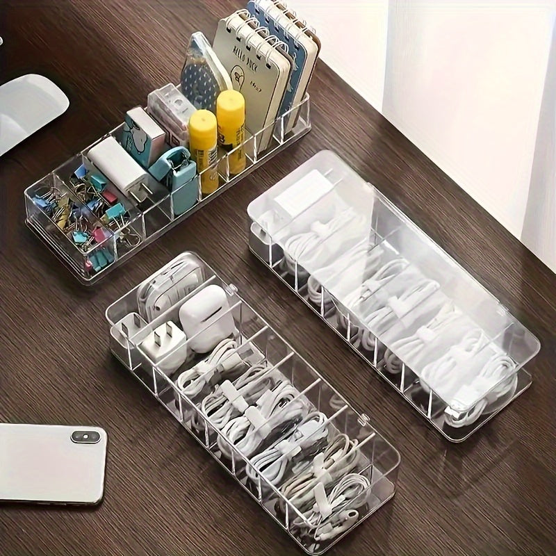 Plastic Desktop Cable Storage Box for Organizing Charging Cables in Bedroom Office Study