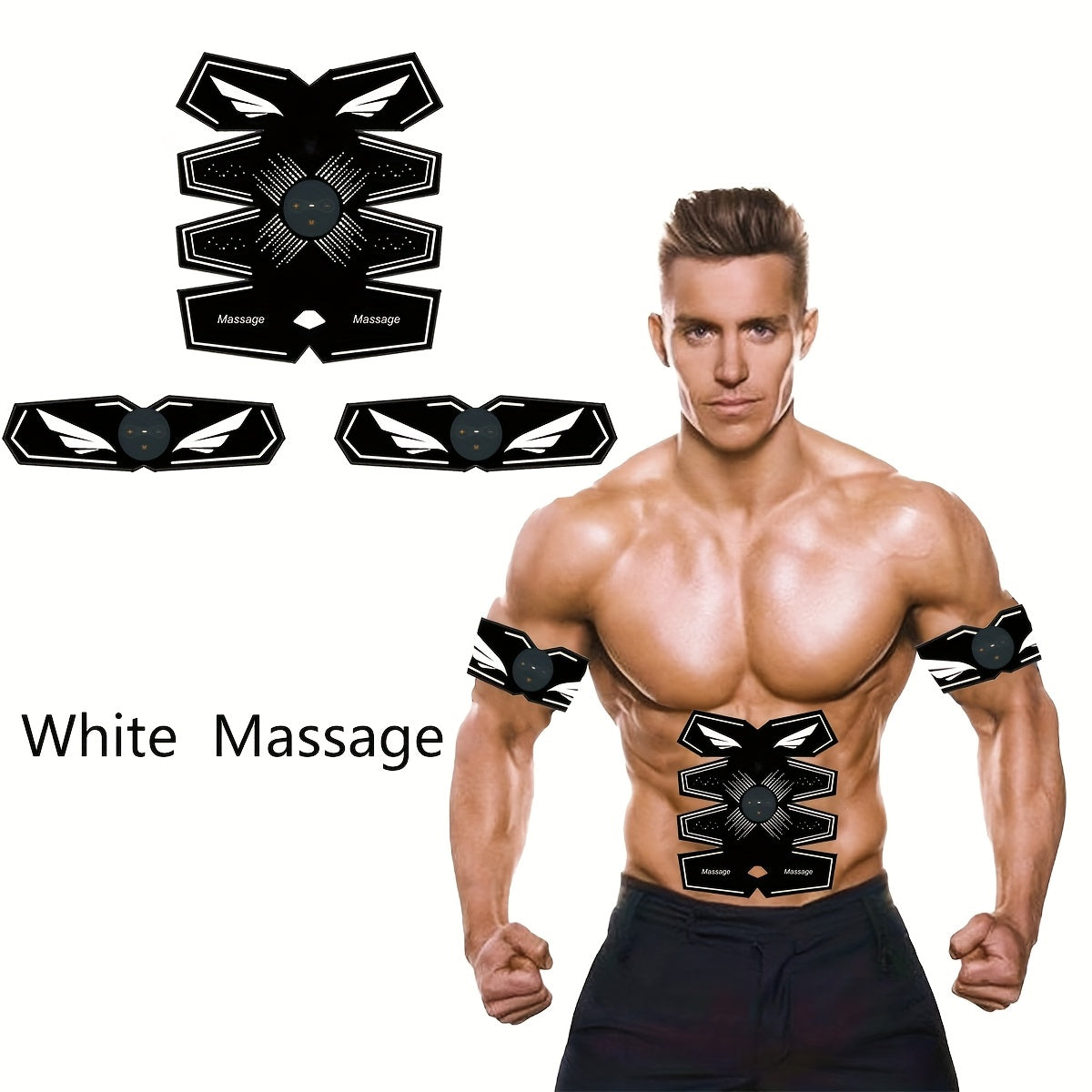 Uydagi foydalanish uchun mo'ljallangan uch qismli EMS massaj kamar to'plami, qo'llar, qorin va sonlarda mushaklarni bo'shashtirish va massaj qilish uchun. Ta'til sovg'asi sifatida ajoyib.