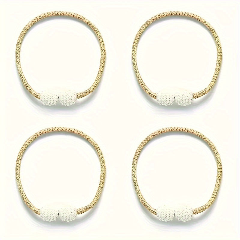 Set of Four Magnetic Curtain Tiebacks with Pearl Ball Decor for Living Room and Bedroom