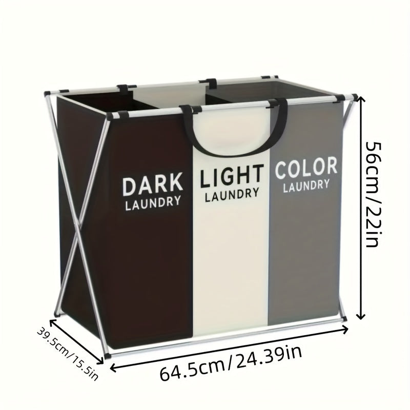 Large Capacity Foldable Laundry Hamper with 3 Sections Waterproof 19 Inch Tall Storage Basket