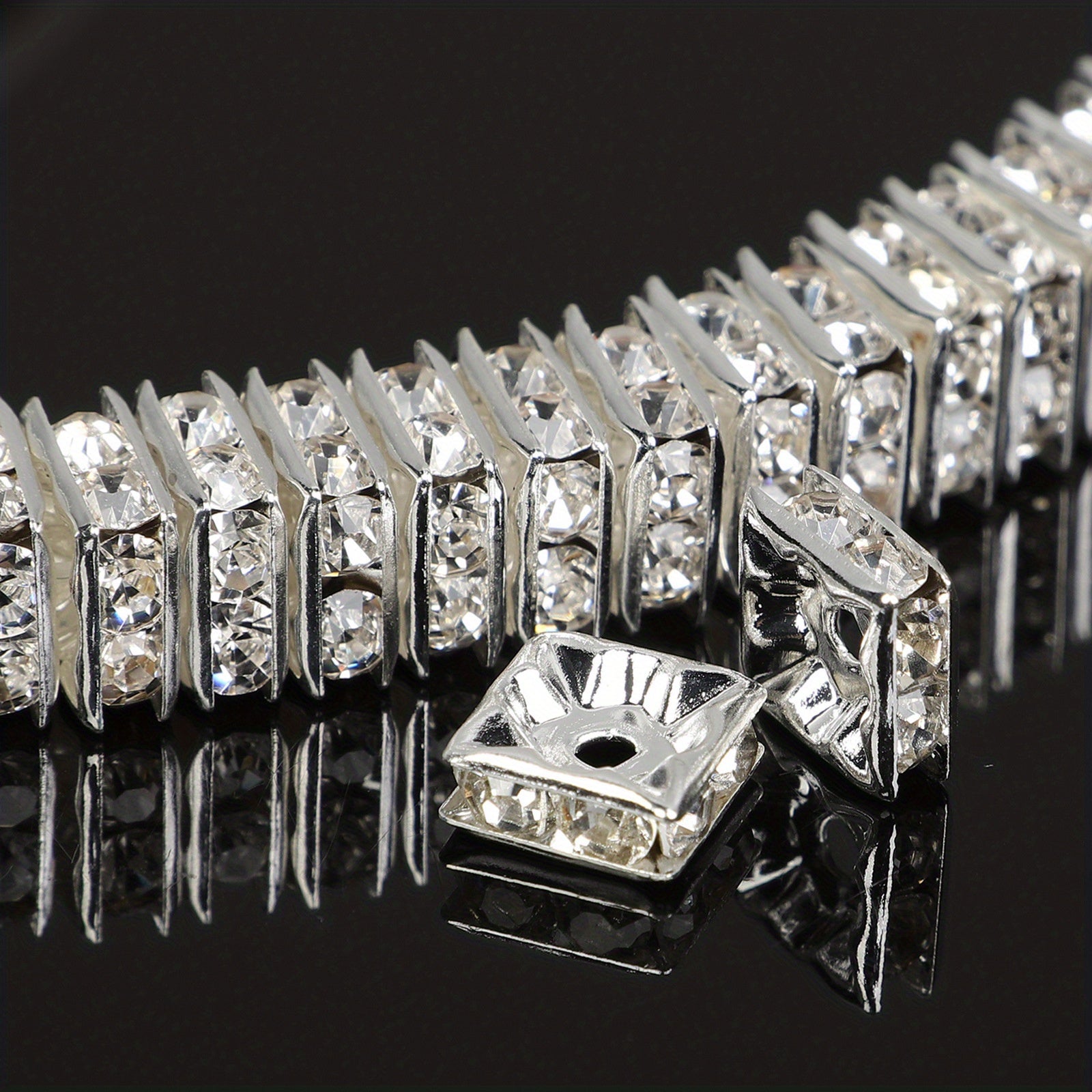 Pulsera de rueda espaciadora con diamantes y anillo de taladro cuadrado hechos a mano con diamantes de 6/8 mm