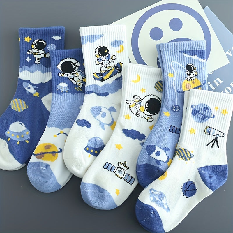 Kids' Crew Socks 8 Pairs Astronaut Pattern Breathable Spring Summer Toddler Boys Girls