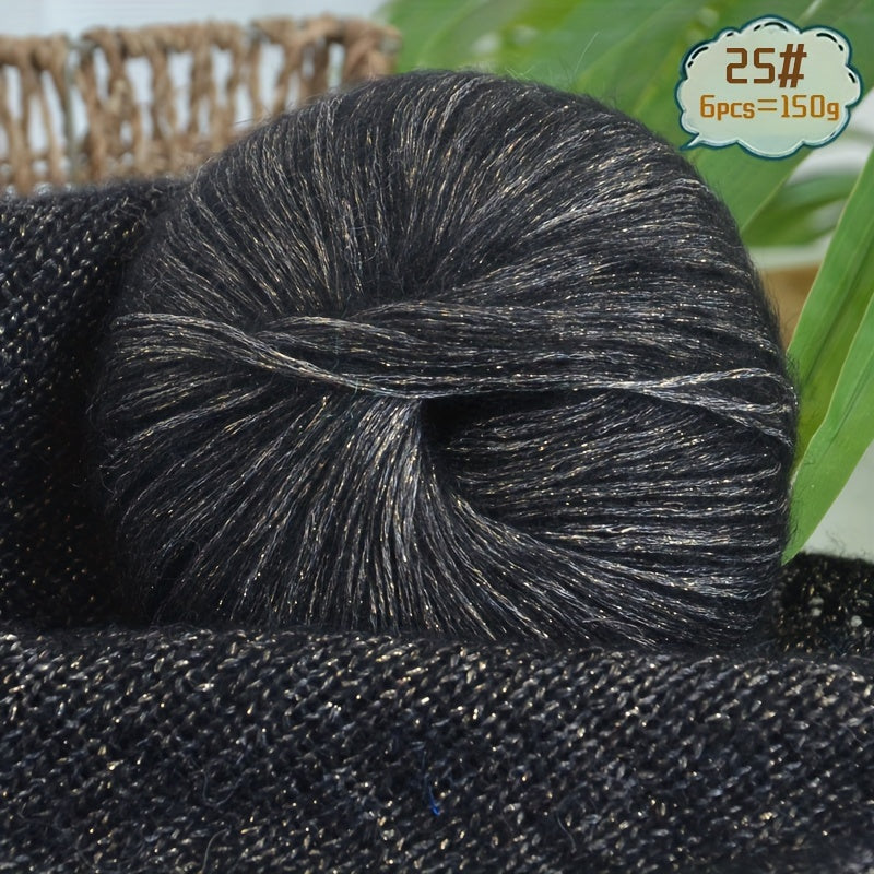 6-to'plam mohir paxta mohair ipi, tikish va makrame uchun, ko'p rangli gradient, 150G