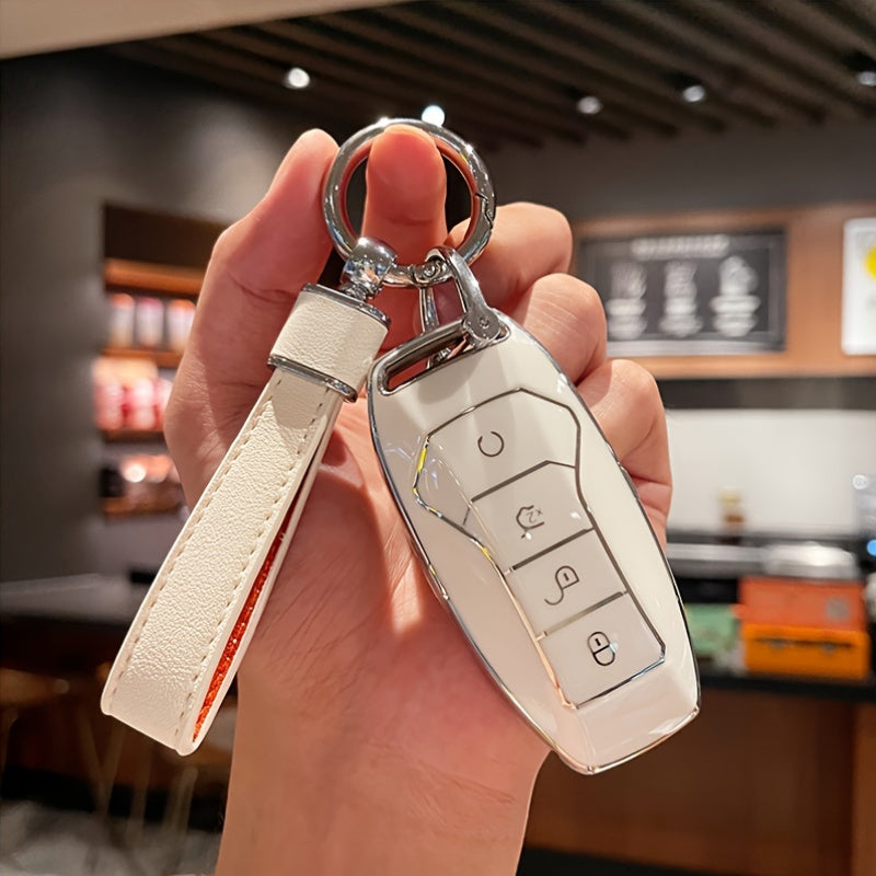 Car Key Case TPU Cover for EV Remote Control with Leather Buckle