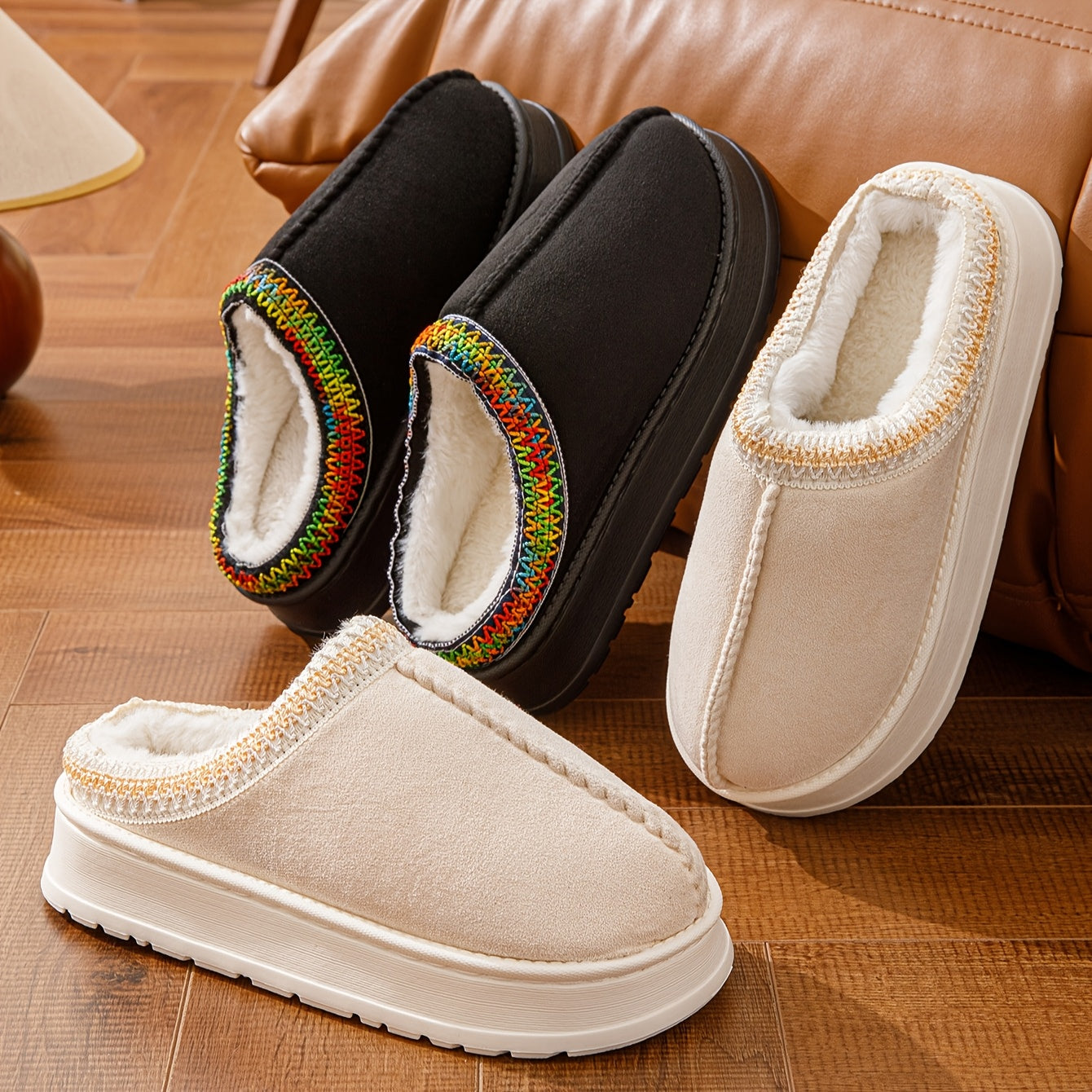 Мужские и женские тапочки-слипоны с плюшевой подкладкой и подошвой из EVA для домашнего комфорта