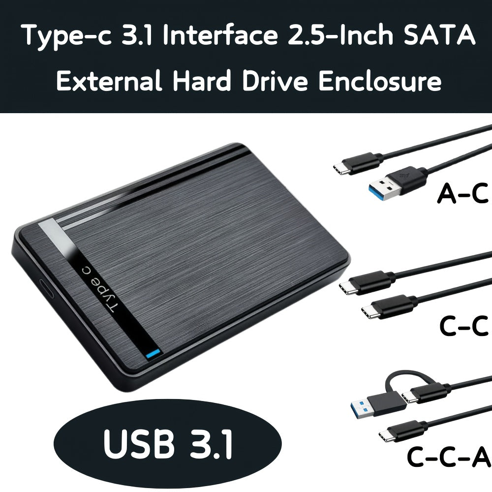 External Hard Drive Enclosure USB 3.1 Type-C Brushed Surface for 2.5 Inch Drives