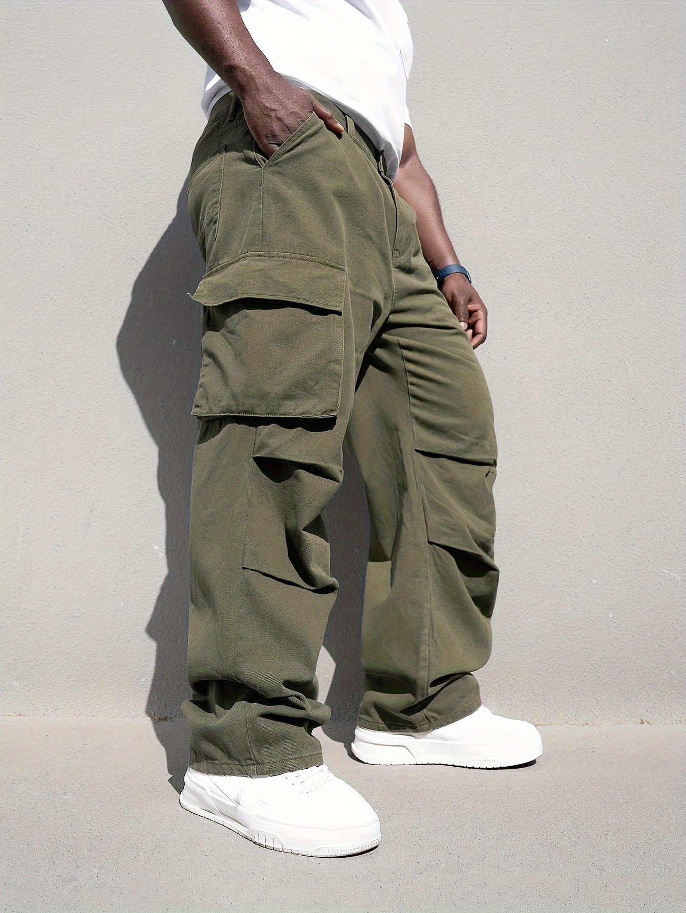 Men's Plus Size Casual Denim Cargo Pants with Loose Fit and Multiple Pockets