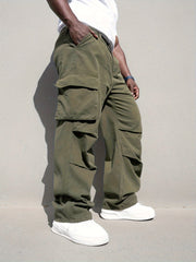 Men's Plus Size Casual Denim Cargo Pants with Loose Fit and Multiple Pockets