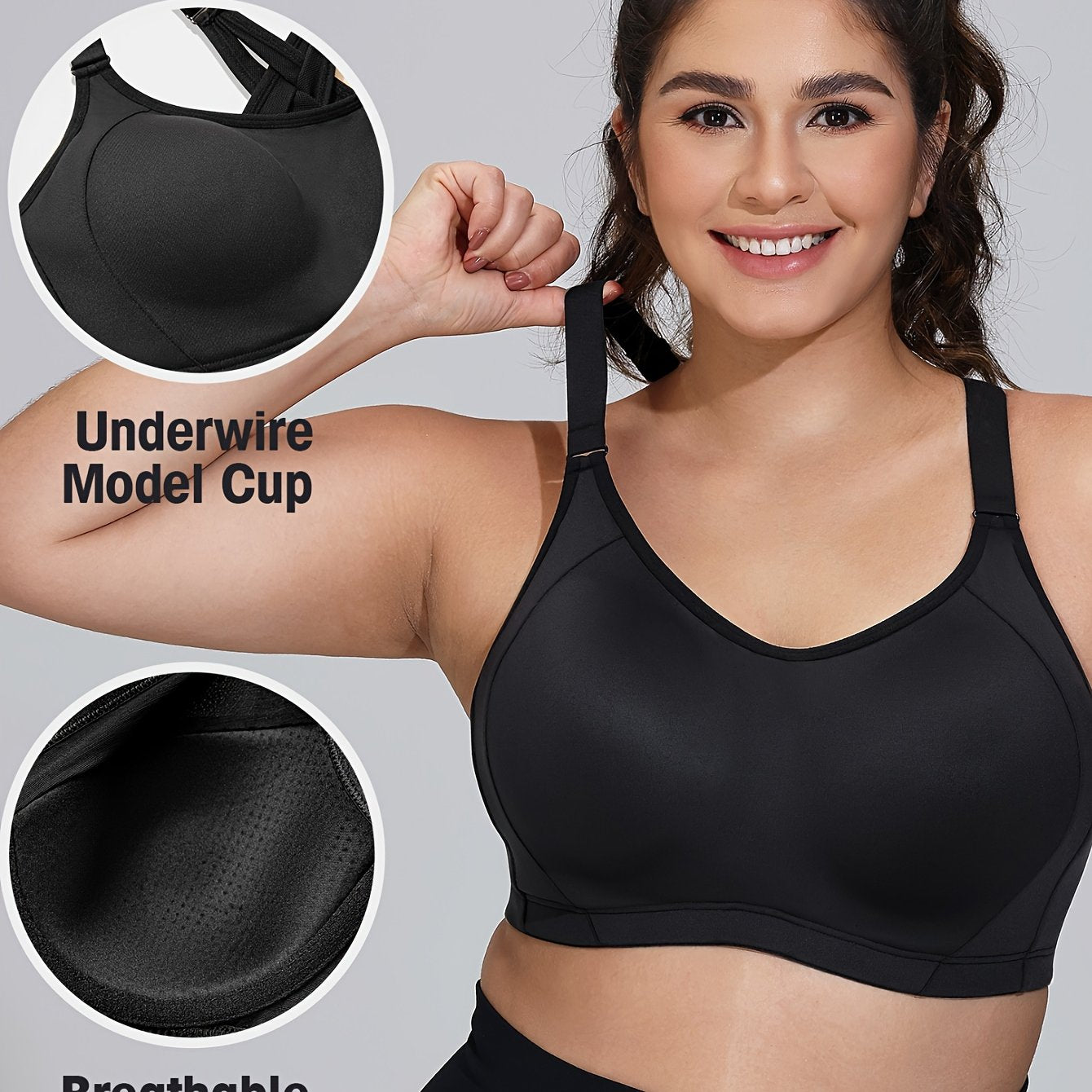 Women's Plus Size High Support Sports Bra Adjustable Cross-Back Breathable Running Fitness