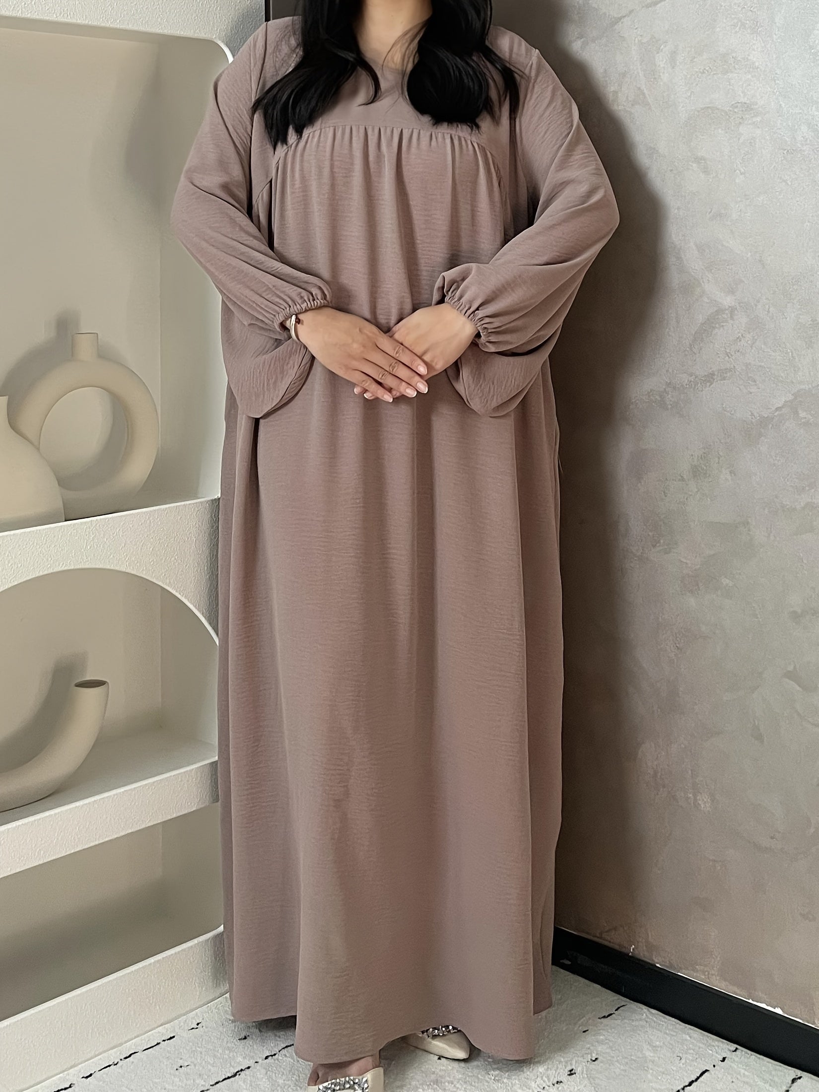 Vestido plisado con mangas globo para mujer, talla única