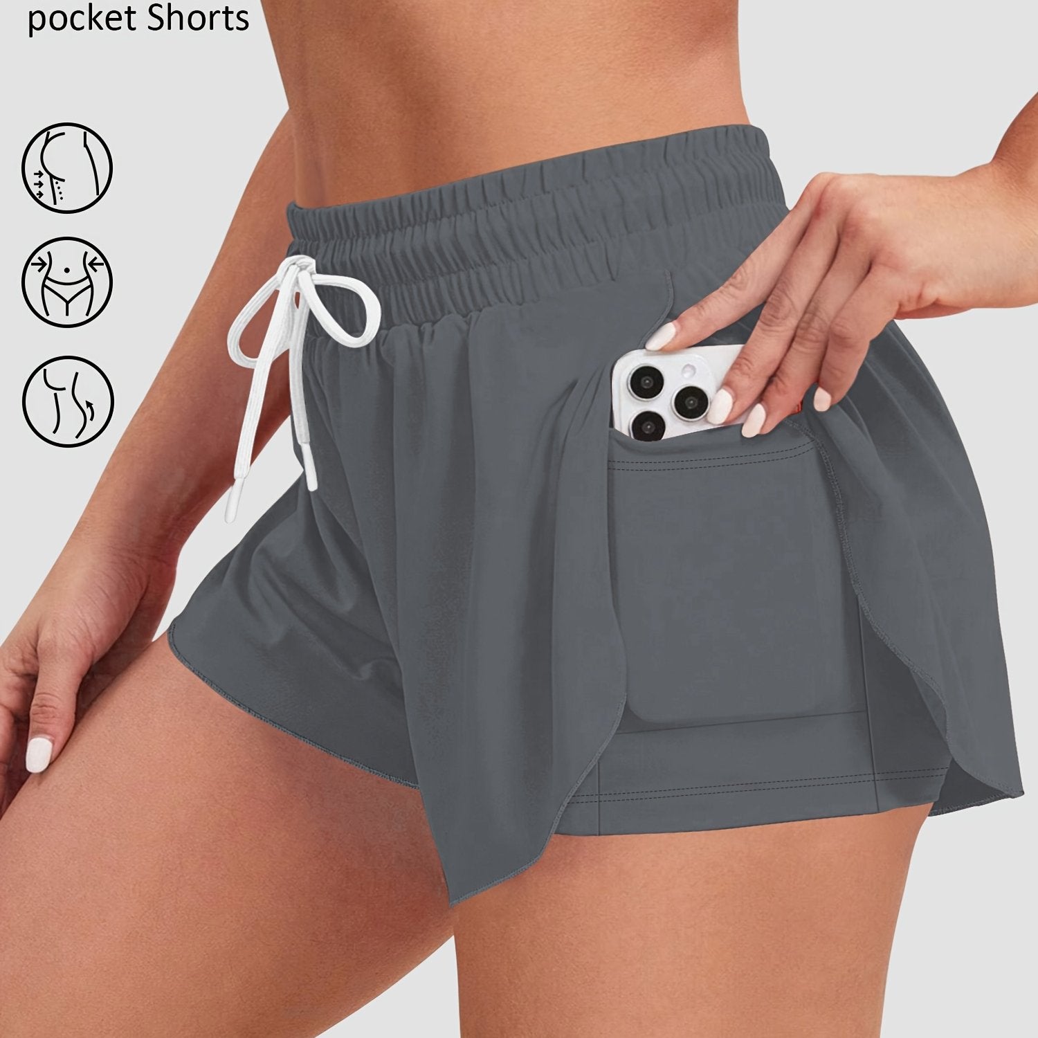 Шорты для бега женские больших размеров с высокой талией, непрозрачные, с карманами