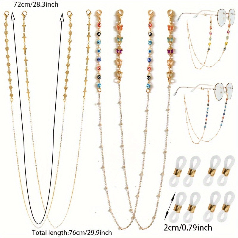 Set of 4 Butterfly Cross Eyewear Chains with Lanyard and Mask Rope Accessories