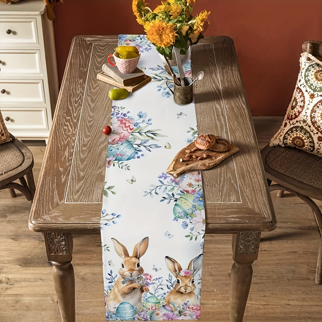 Polyester Easter Table Runner with Bunny and Egg Pattern for Holiday Parties