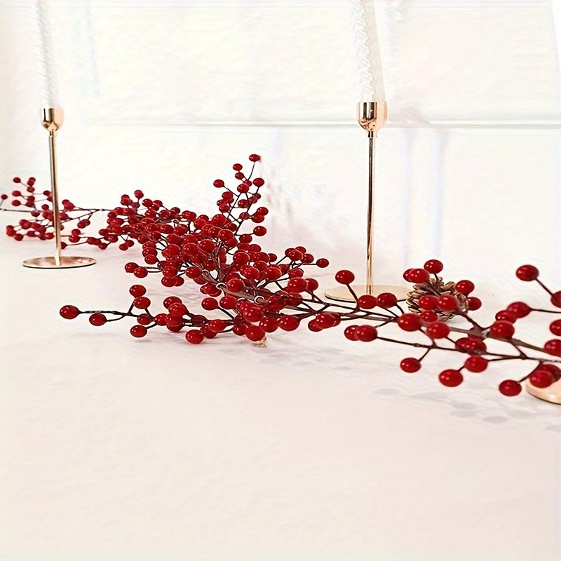 69-Inch Artificial Cranberry Vine Red Holly Faux Berry Garland for Holiday Decor