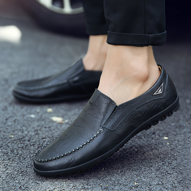 Men's Casual Leather Oxford Shoes Slip-On Low Top Round Toe All-Season