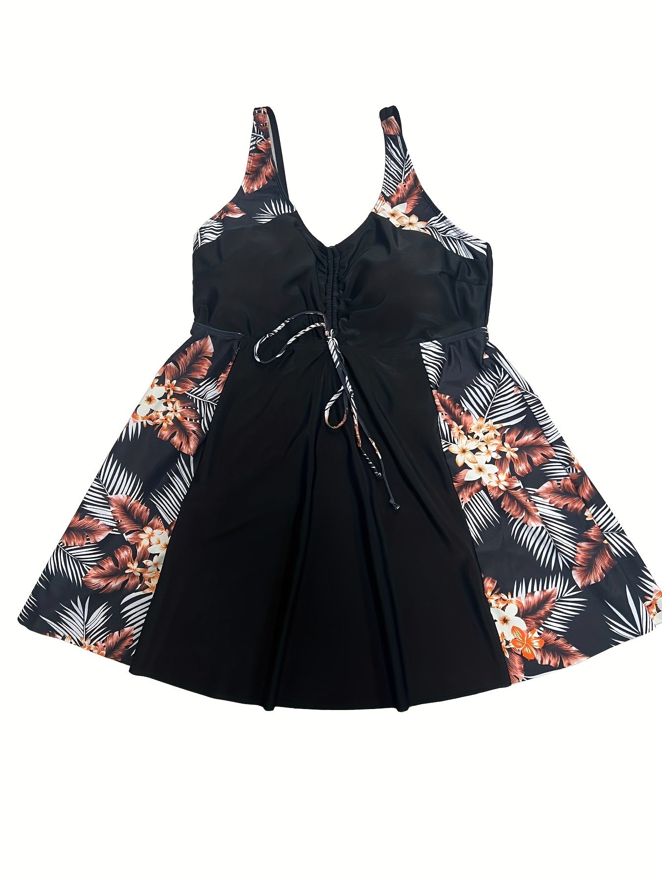 Комплект танкини с крупным цветочным принтом и юбочной верхней частью с съемной подкладкой