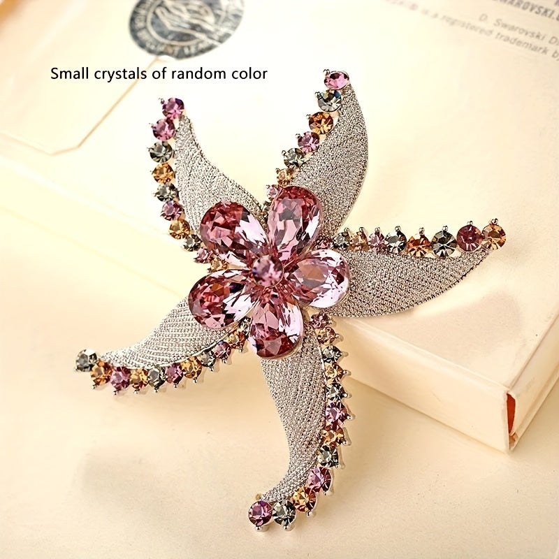 Rhinestone Starfish Brooch Crystal Corsage for Women Elegant Jewelry for Events