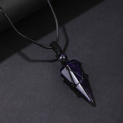 Men's Hexagonal Cone Pendant Necklace with Braided Rope and Amethyst Crystal