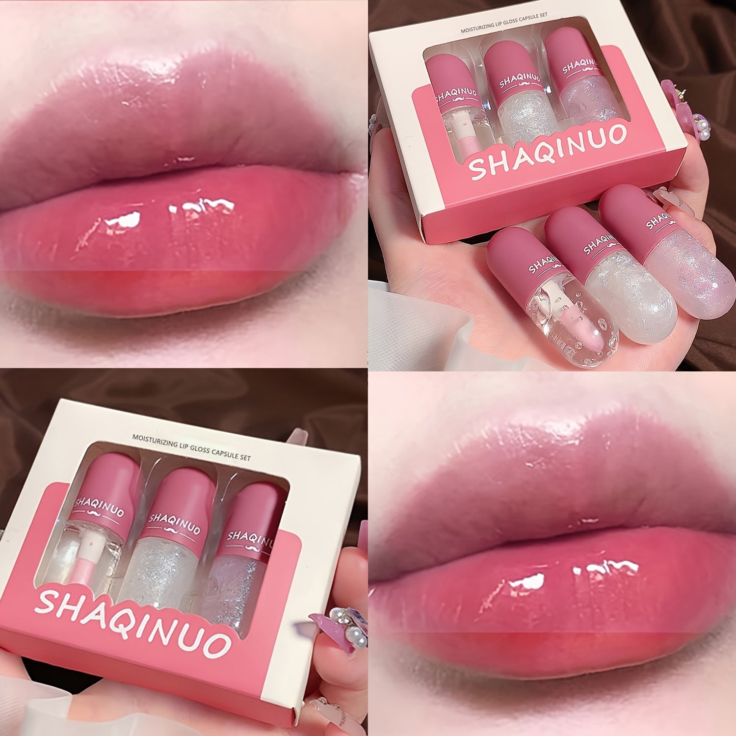 Mini Lip Gloss Set with Berry Shine Moisturizing Lip Oil and Sparkle for All Skin Types