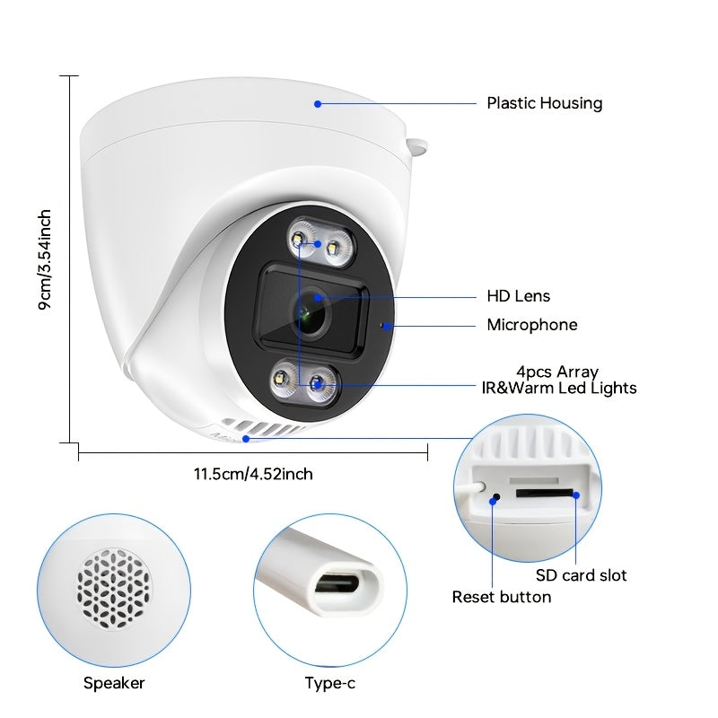 WiFi Dome Security Camera 1440P HD Night Vision Two-Way Audio Indoor Home Surveillance