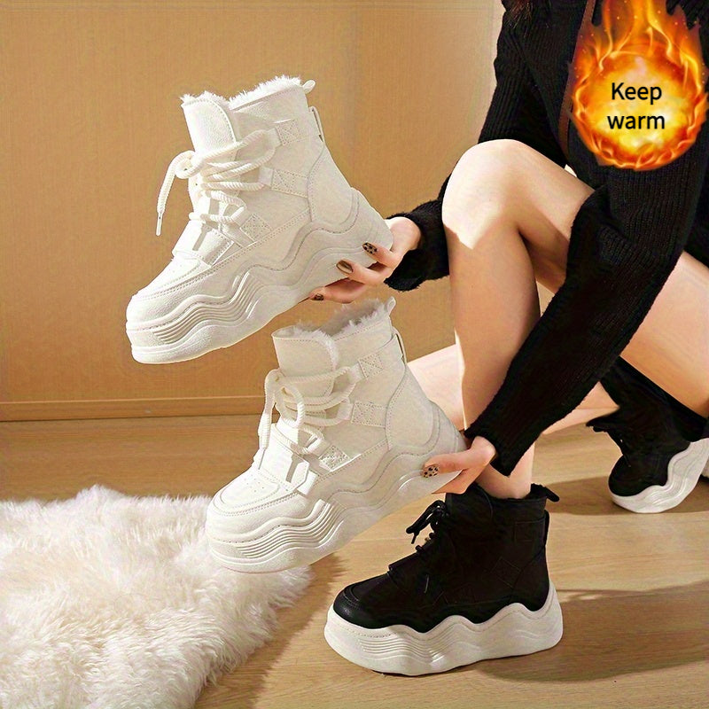 Women's Fleece Lined Winter Boots Flat Chunky Sole Warm Shoes