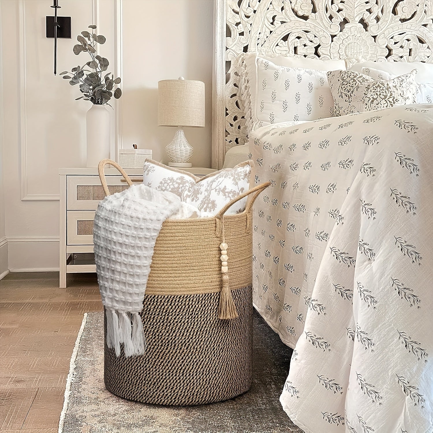 Toʻqilgan kir yuvish savati 40.6cm x 50.8cm, tutqich bilan, kiyimlar, oʻyinlar va saqlash uchun