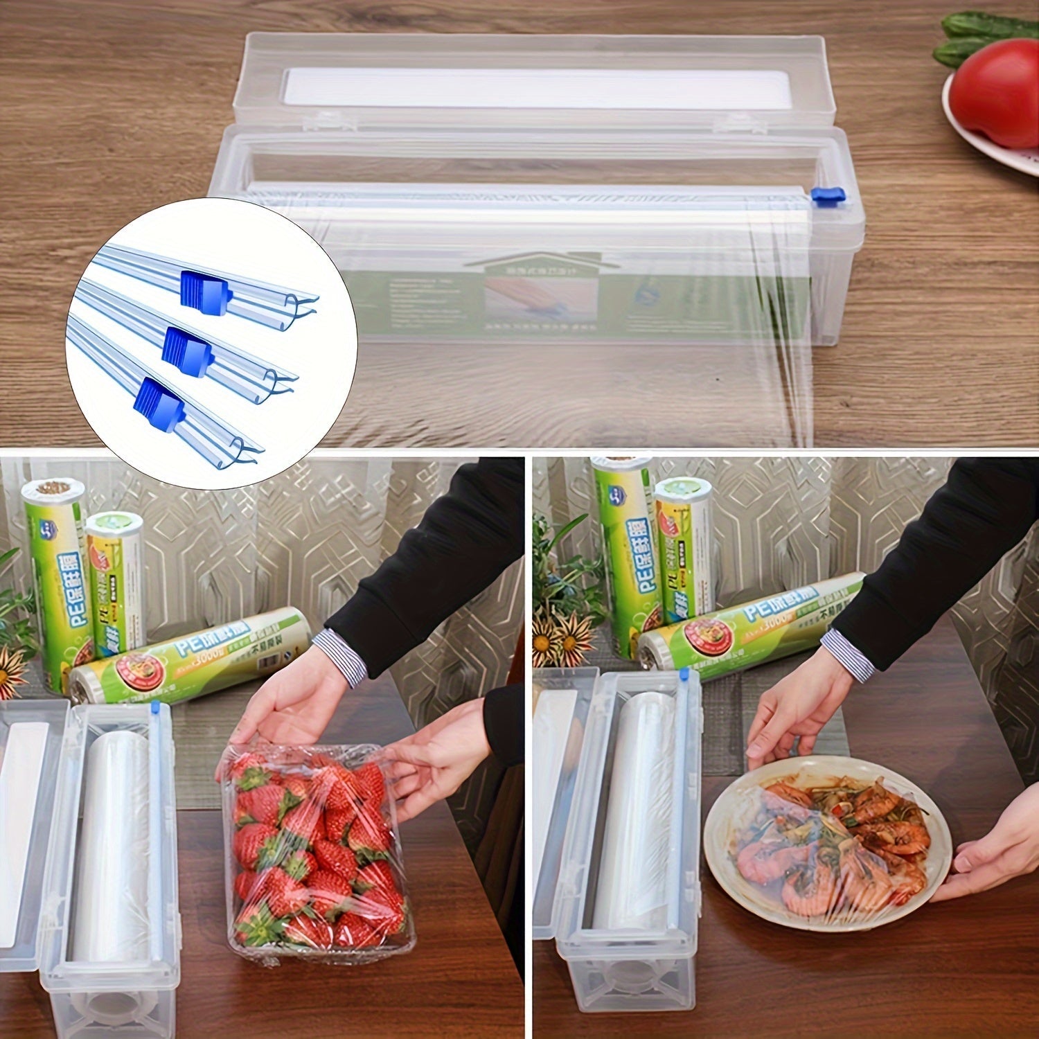 Multipurpose Plastic Wrap Dispenser 3-Pack with Slide Cutter Food Safe Kitchen Tool