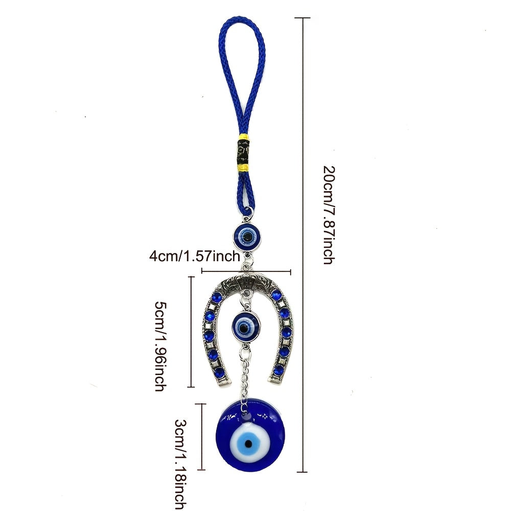 Turkish Blue Evil Eye Horseshoe Car Charm Hanging Ornament Protective Decor