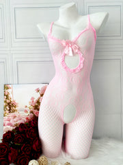 Women’s Jacquard Knit Bodysuit Fishnet Open Crotch Lingerie for Intimate Nights