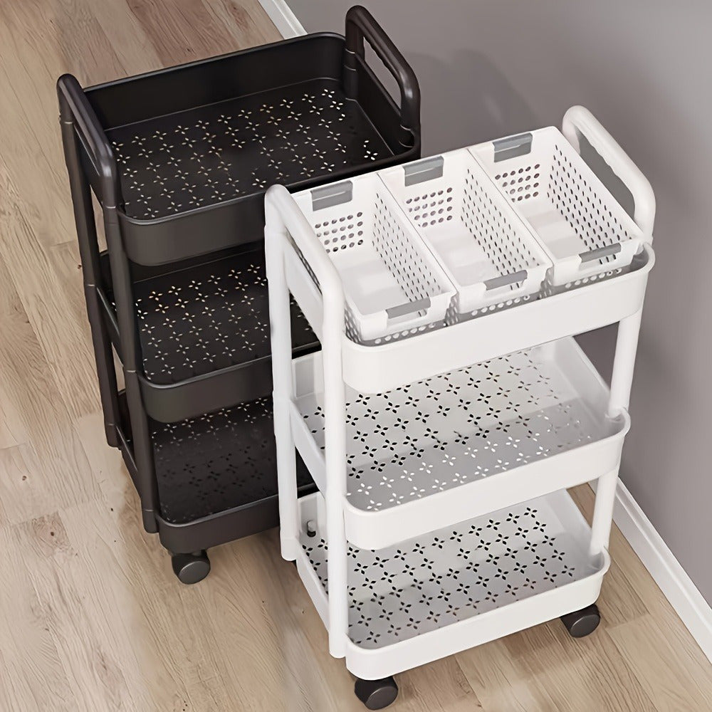 Multi-Layer White Plastic Rolling Storage Cart for Kitchen Bathroom Bedroom